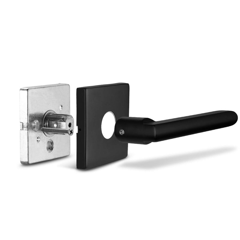 Berlin Modisch Entry Lever Door Handle Lock and Key Slim Square Locking Lever Set [for Front Door or Office] Reversible for Right & Left Sided Doors Heavy Duty â€“ Iron Black Finish - Image 3